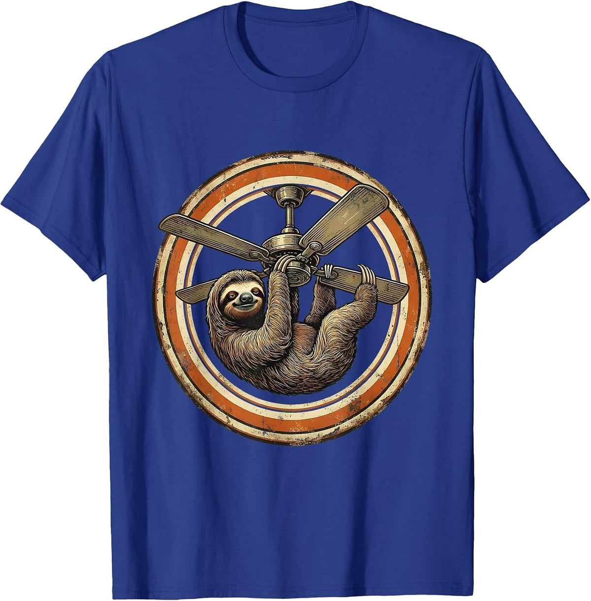 Men's Lazy Sloth Hanging From Ceiling Fan Blades T-Shirt - Royal Blue