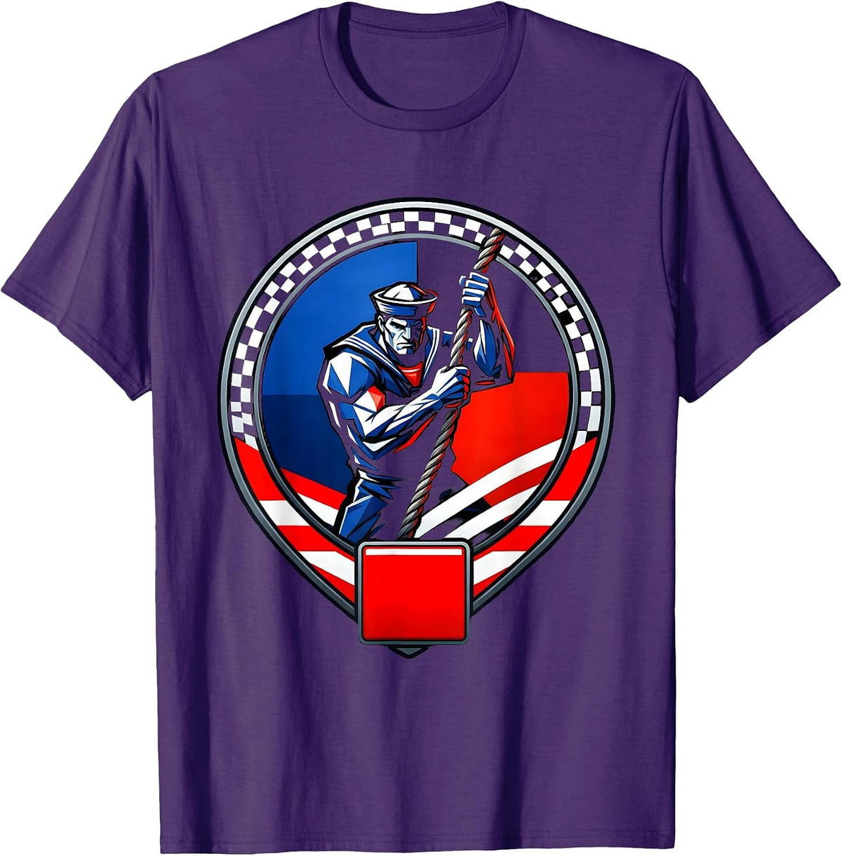 Muscular Sailor Climbing Ship Rope Rigging T-Shirt - Purple