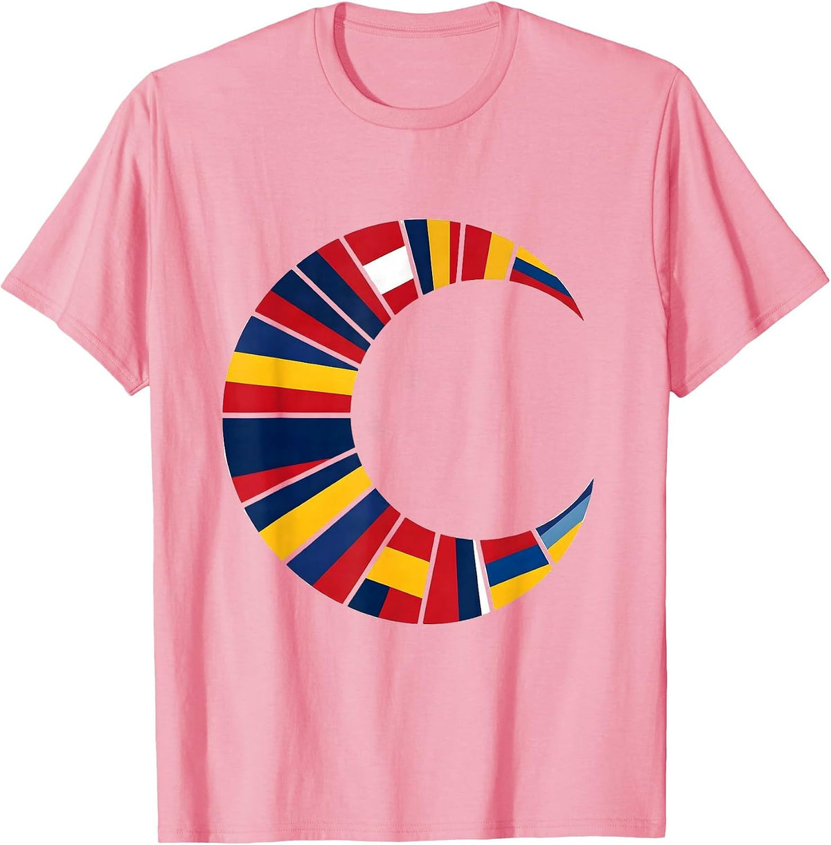 Men's Broad Crescent World Flags Geography Lover Minimalist T-Shirt - Pink