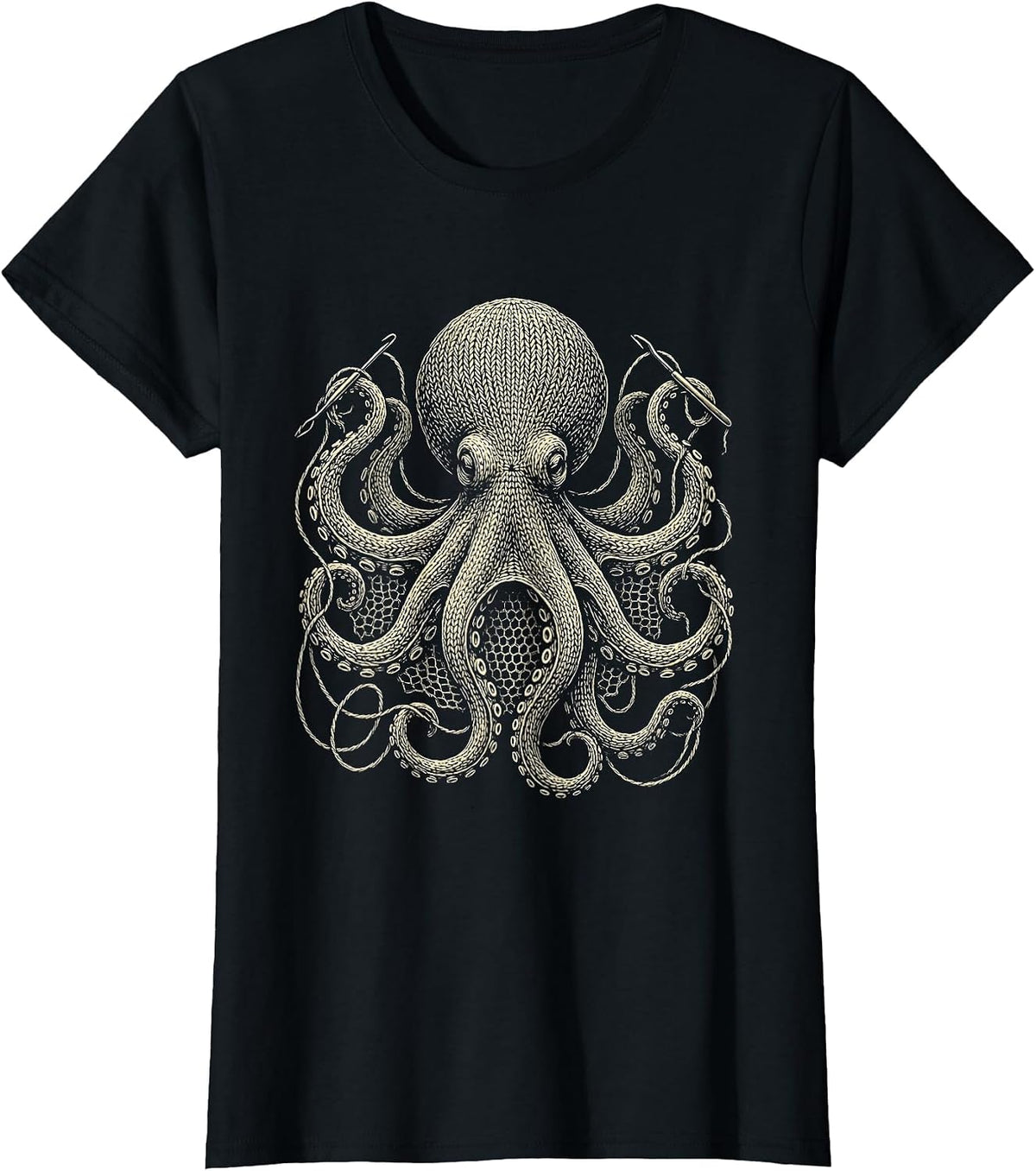 Octopus Crocheting With All Eight Tentacles T-Shirt - Black