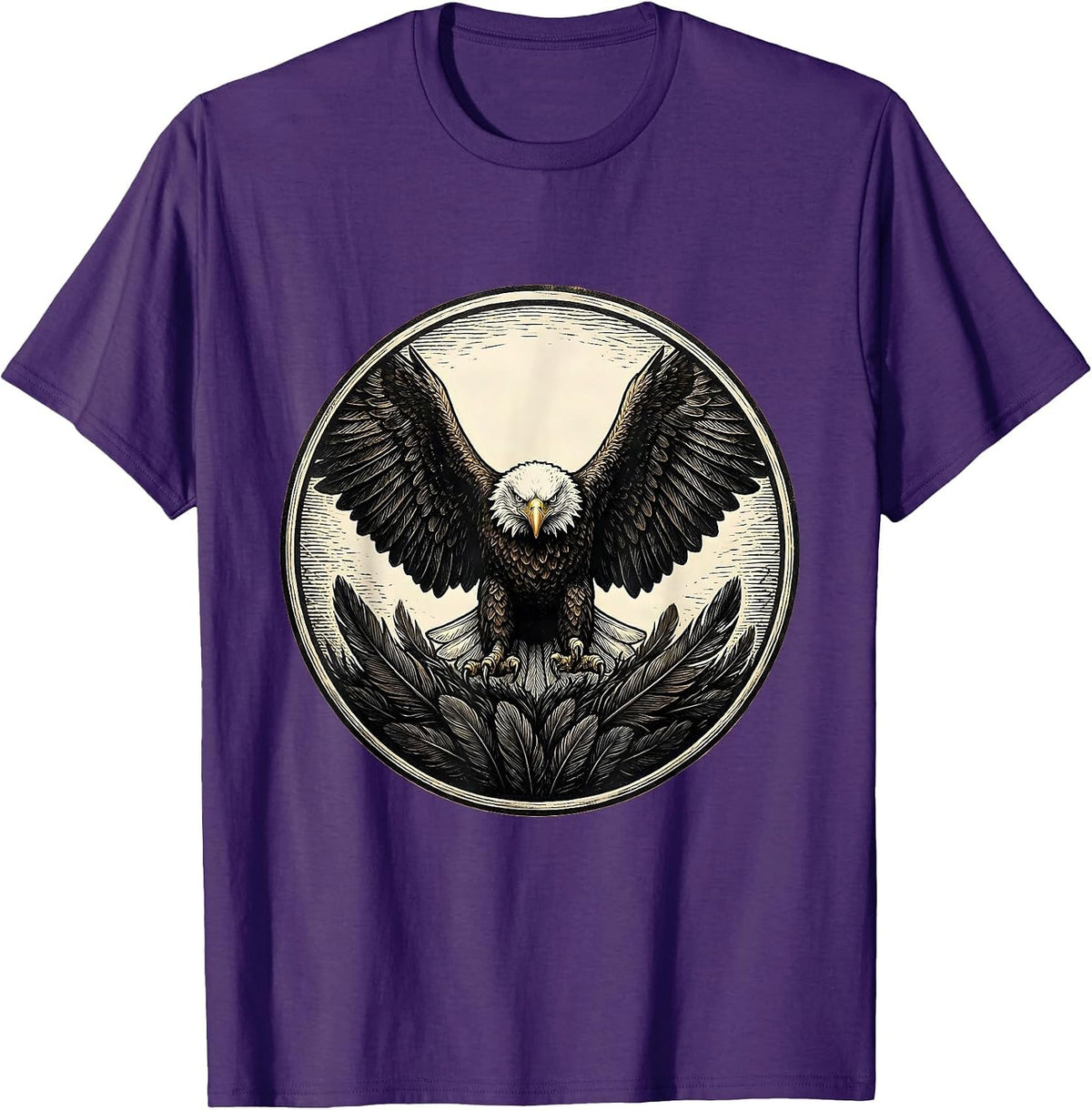 Men's Bald Eagle Sealed Badge Vintage Mascot Pride T-Shirt - Purple