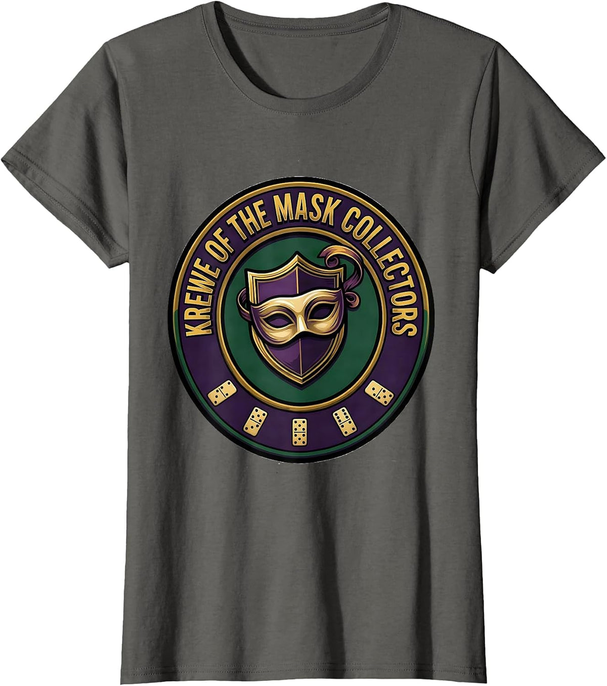 Women's Krewe Of The Mask Collectors Mardi Gras Party Carnival Humor T-Shirt - Asphalt Grey