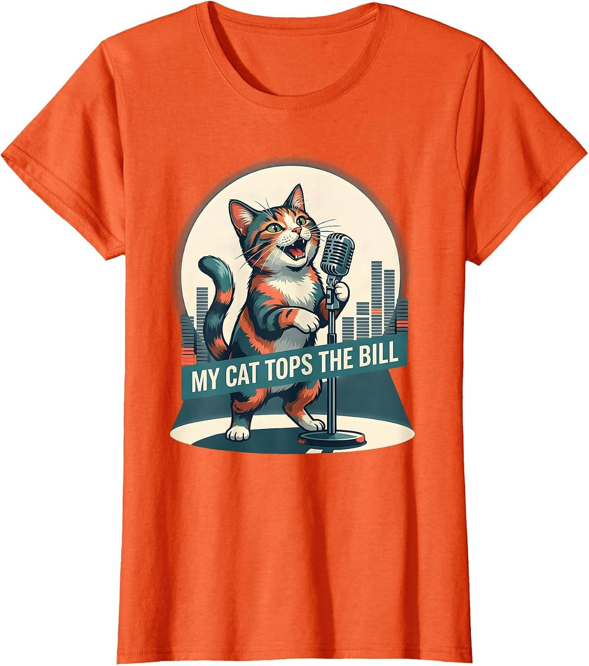 My Cat Tops The Bill Funny Cat Rock Music Band Humor T-Shirt - Orange
