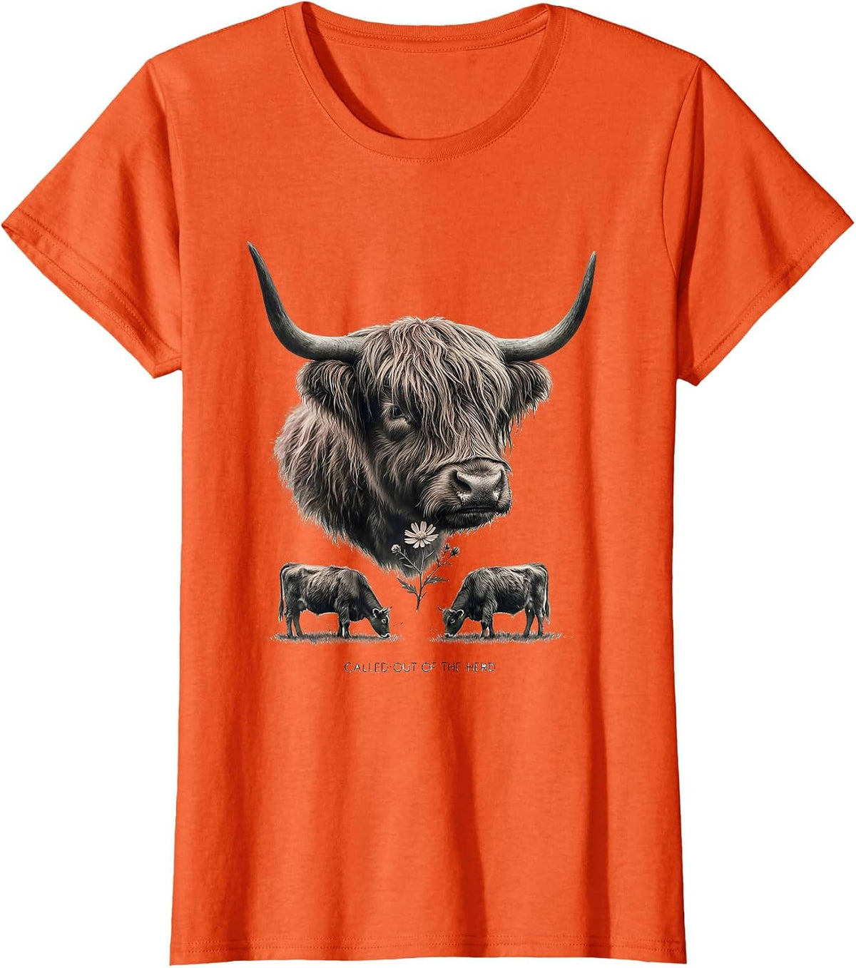 Called Out Of The Herd Faith Highland Cow Farm Humor T-Shirt - Orange