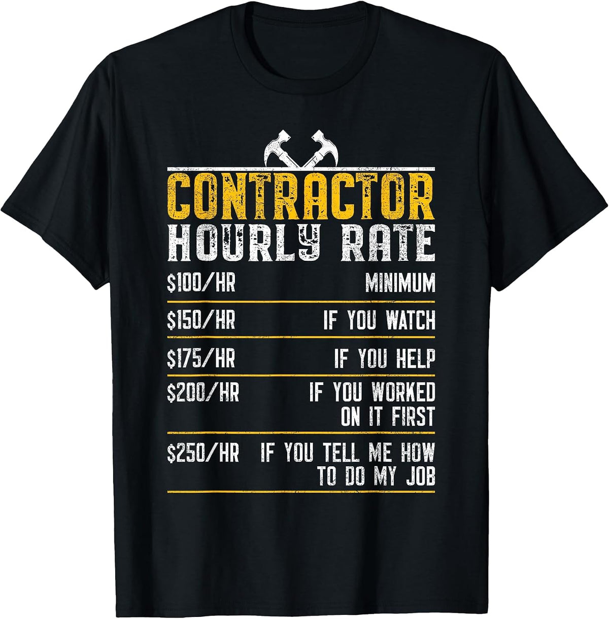 Contractor Hourly Rate Handyman Labor Rates Funny Repairman T-Shirt - Black