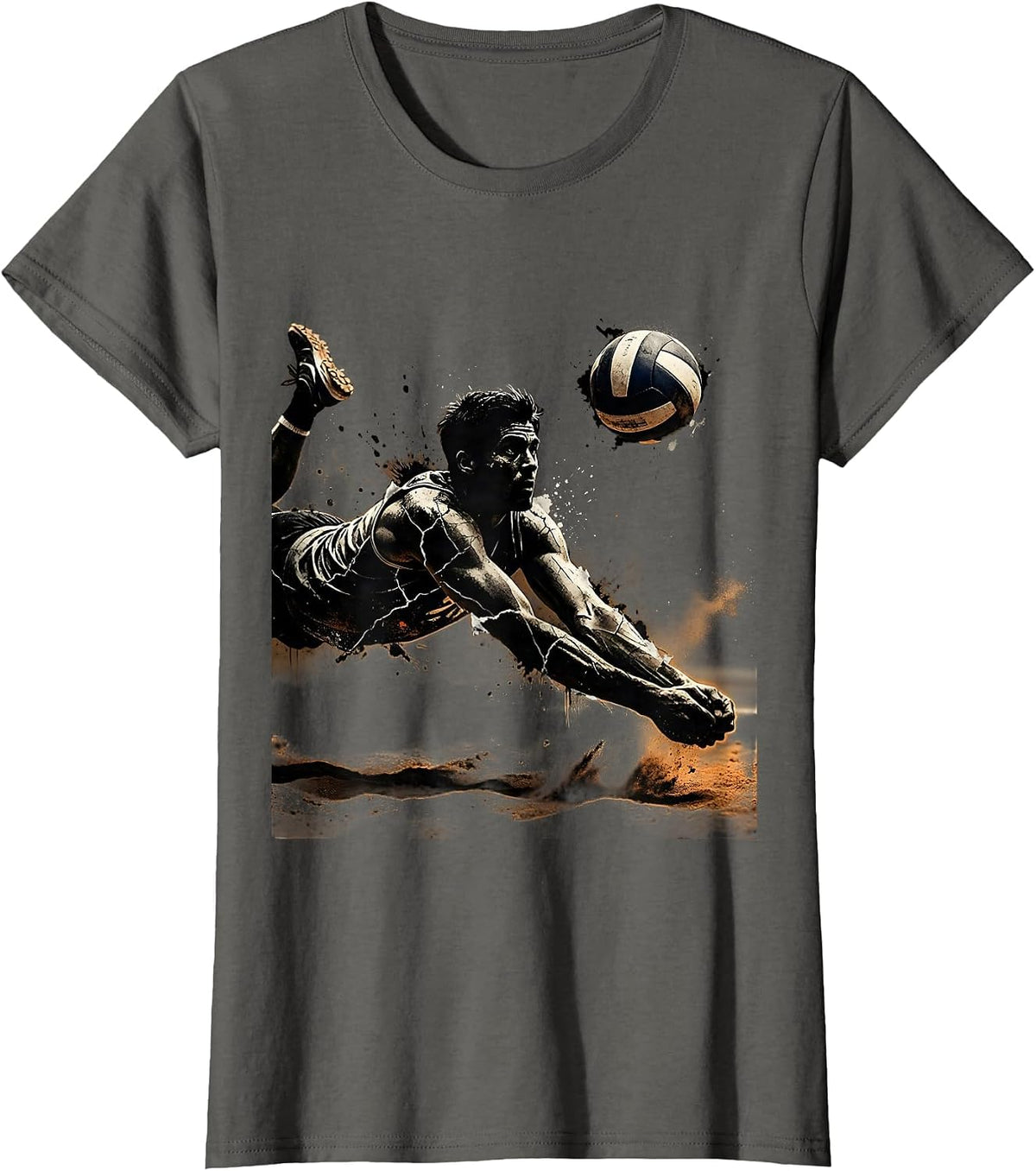Women's Volleyball Diving Save Graphic Design T-Shirt - Asphalt Grey