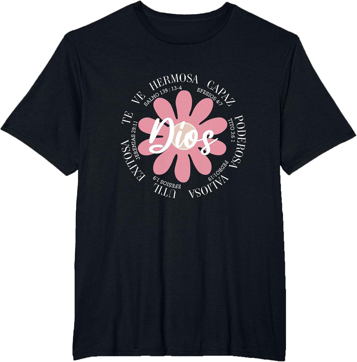 Dios Frases Religiosas Florales Spanish Biblicas Cristianas T-Shirt - Black