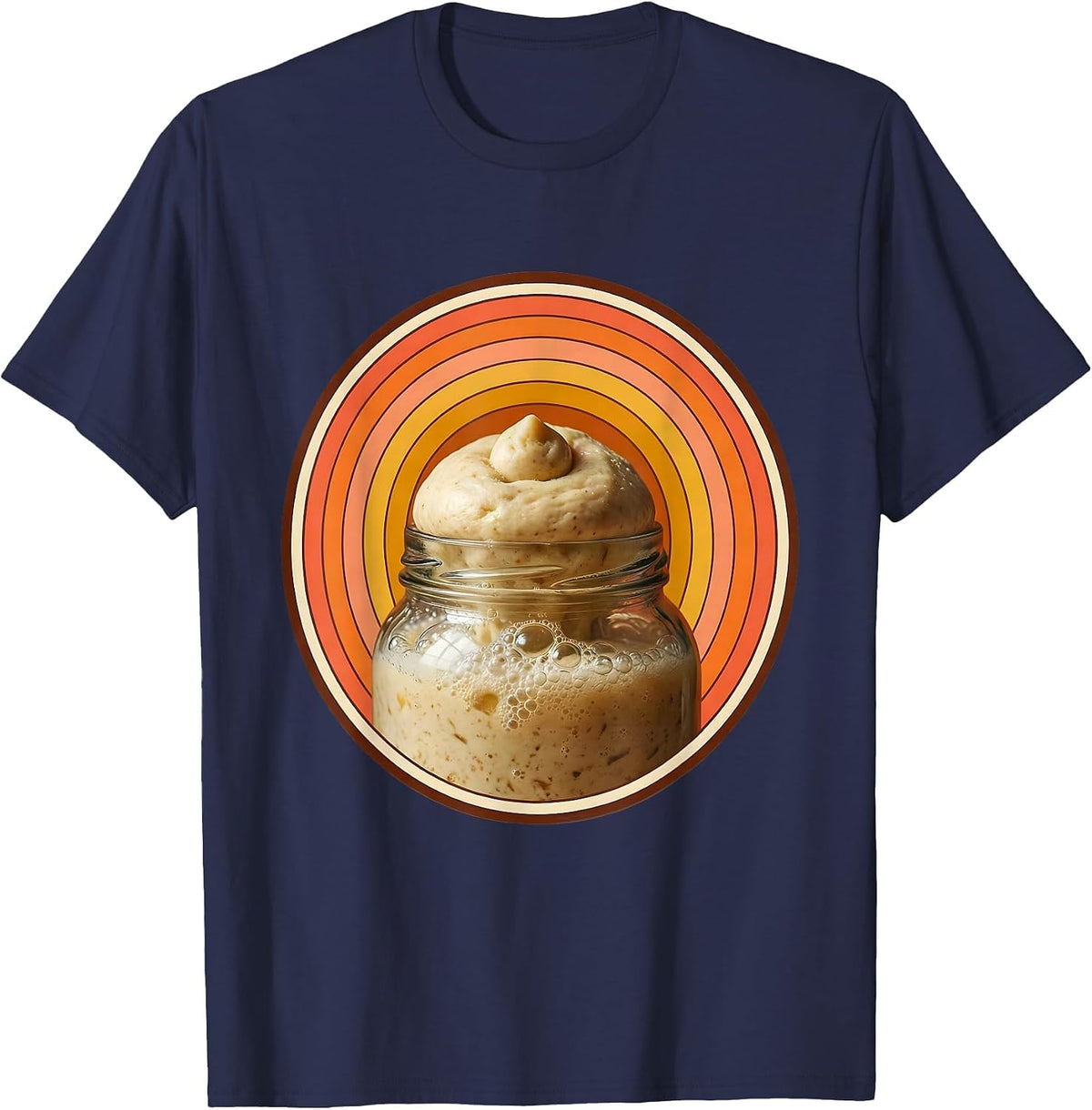 Sourdough Starter Bubbling Glass Jar Illustration T-Shirt - Navy Blue