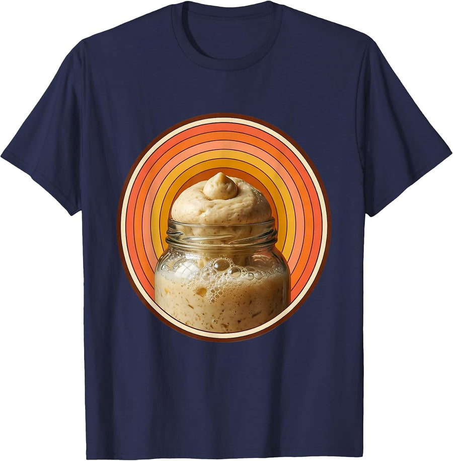 Sourdough Starter Bubbling Glass Jar Illustration T-Shirt - Navy Blue