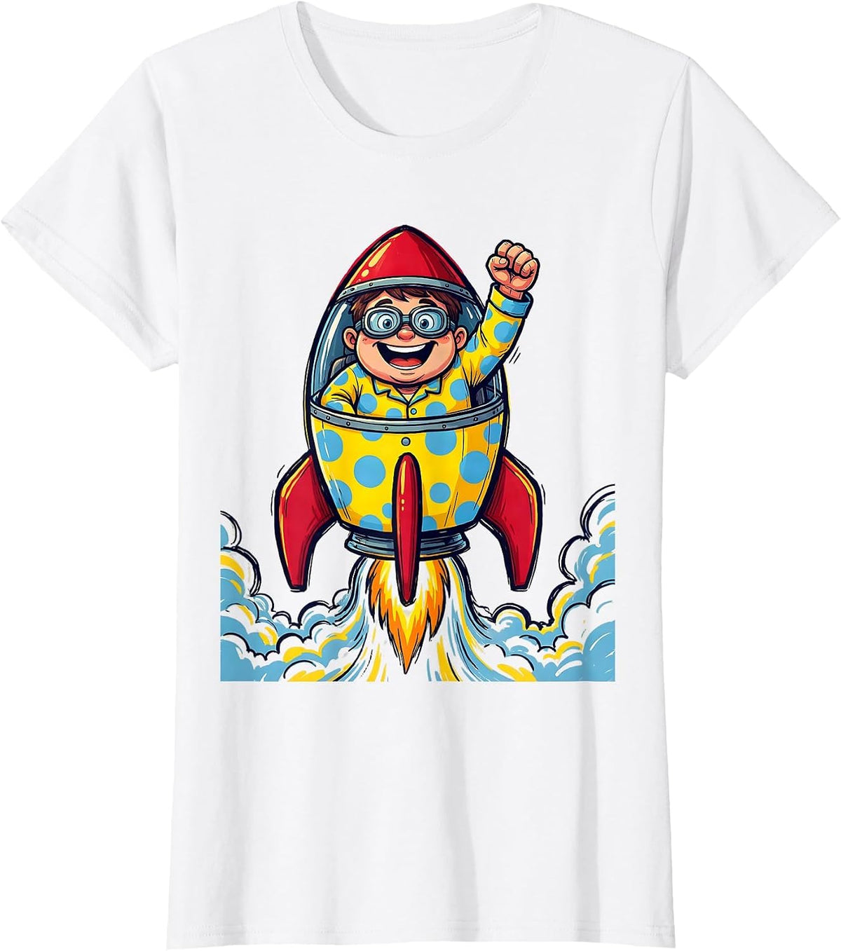Polka Dot Boy Rocket Ship Pilot Adventure T-Shirt - White