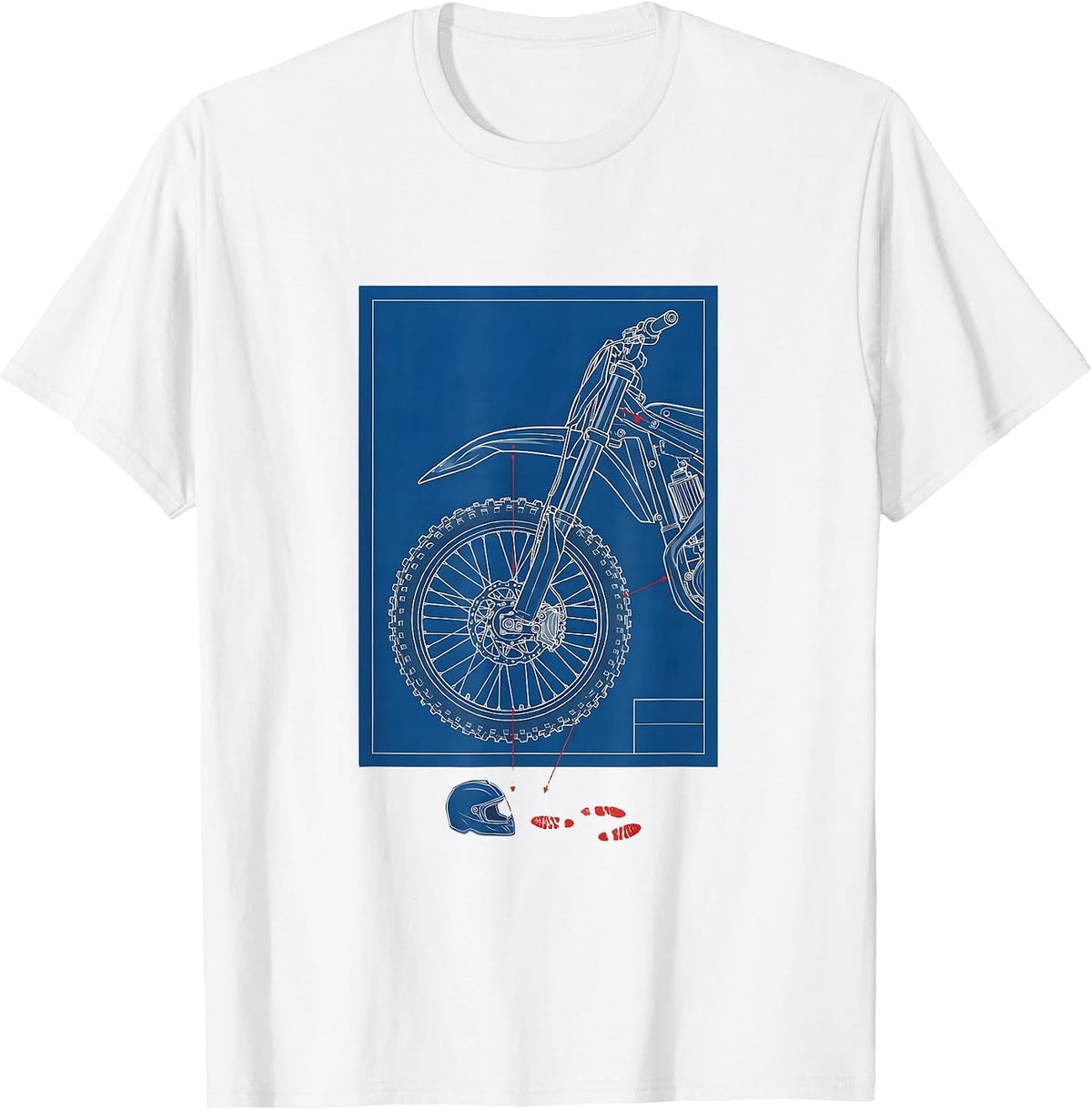 Men's Dirt Bike Blueprint Motocross Biker Technical T-Shirt - White