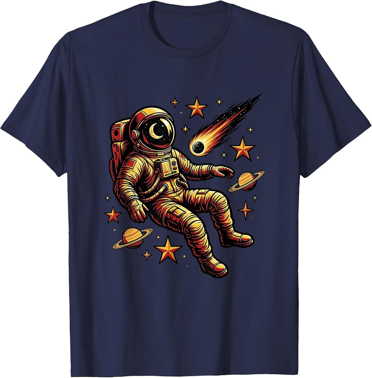Men's Astronaut Floating Among the Stars Illustration T-Shirt - Navy Blue