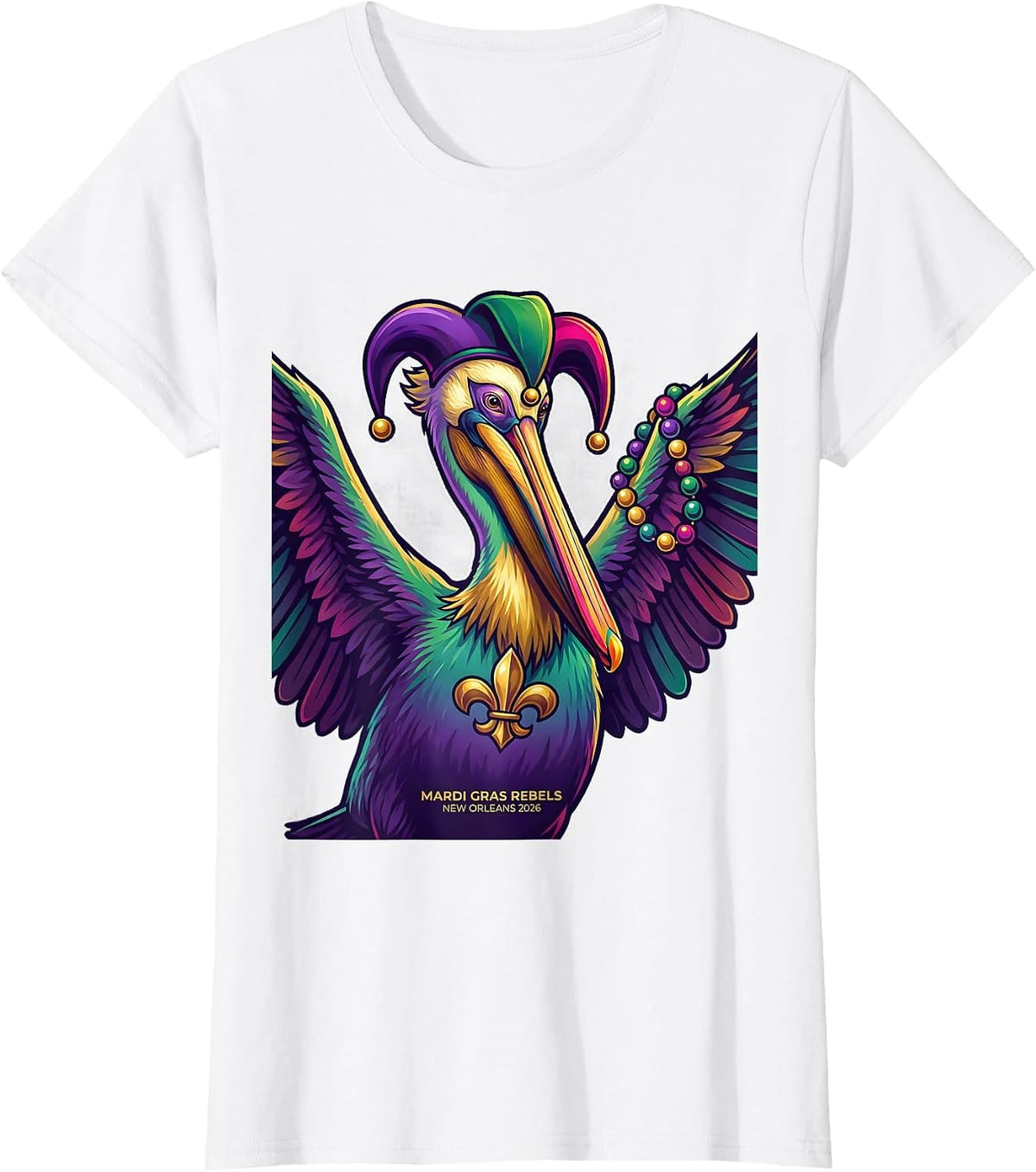 Women's Mardi Gras Rebels New Orleans 2026 Colorful Carnival Party T-Shirt - White
