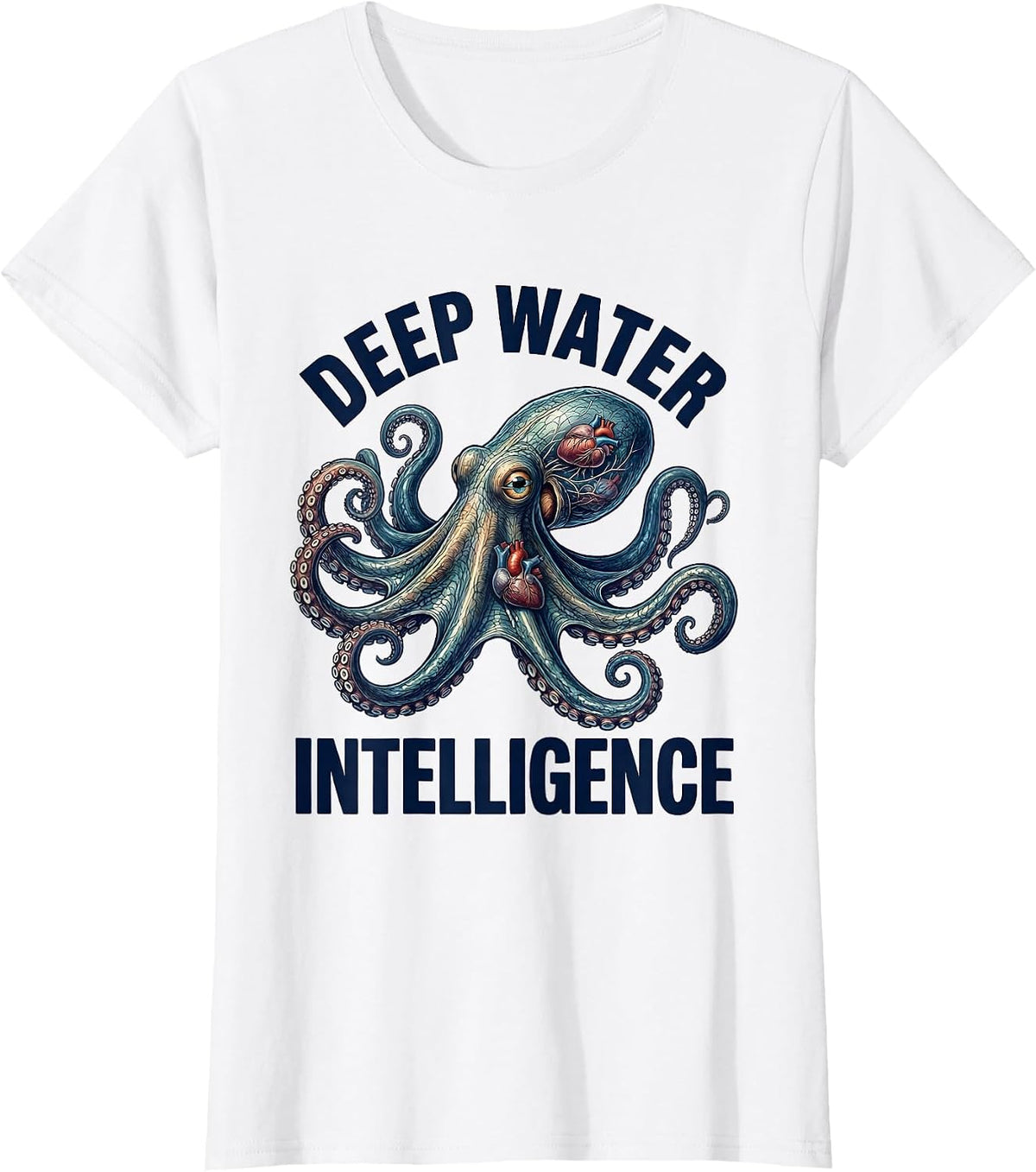 Deep Water Intelligence Botanical Octopus Sea Creature Humor T-Shirt - White
