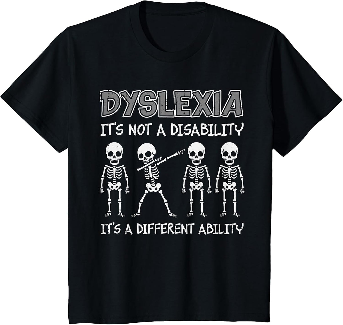 Dyslexia Awareness Skeleton Ribbon Silver Specialist Boy Kid T-Shirt - Black