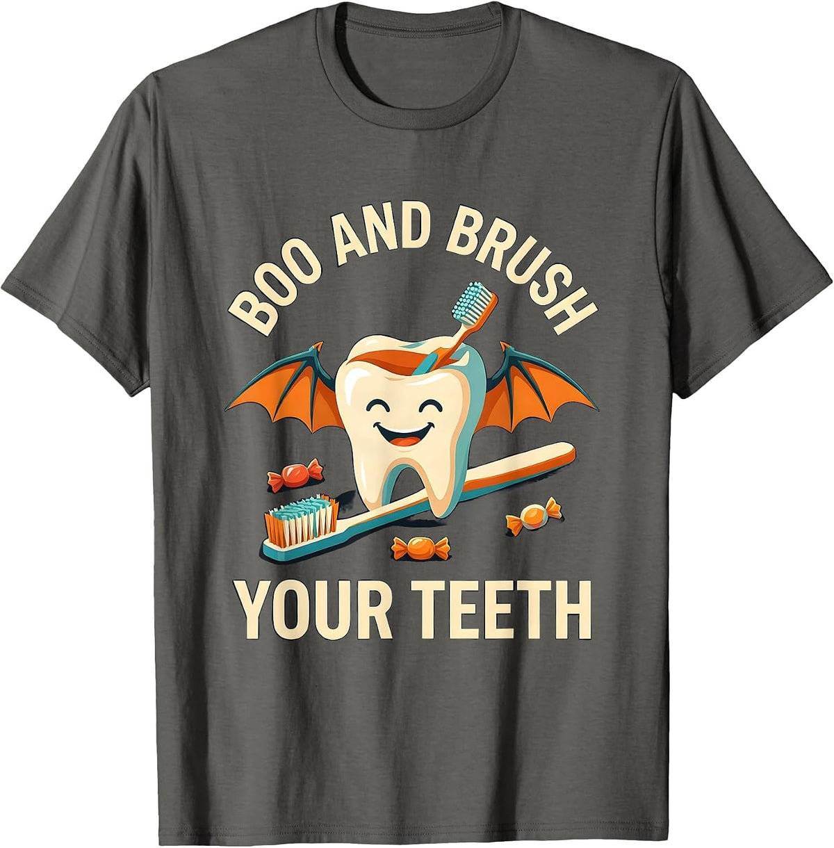 Boo And Brush Your Teeth Playful Halloween Dentist Costume T-Shirt - Asphalt Grey