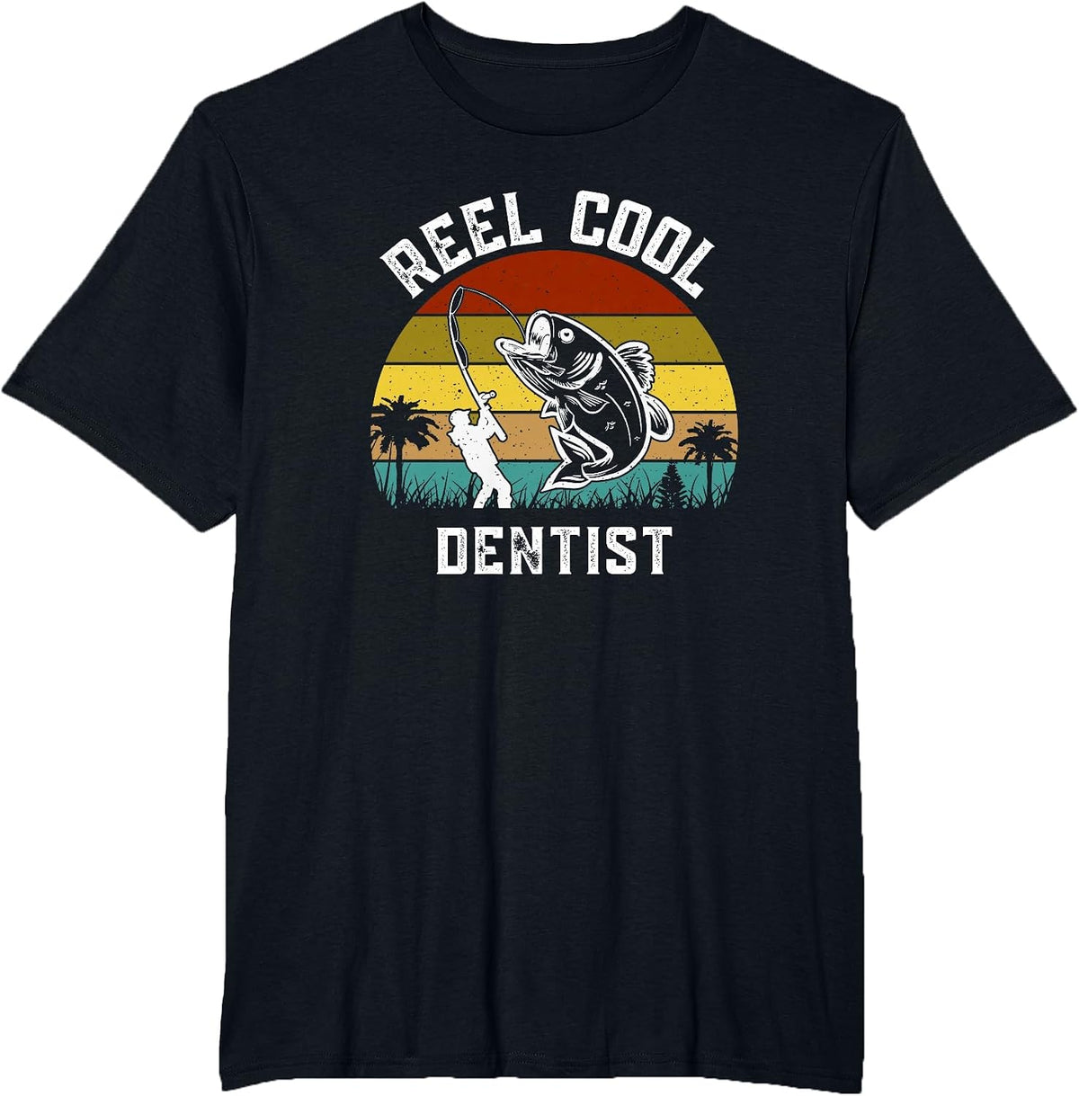 Reel Cool Dentist Fisherman Fishing Vintage Retro T-Shirt - Black