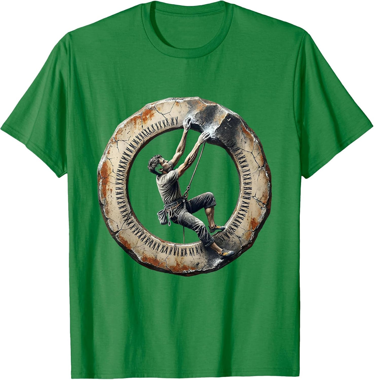 Men's Strained Climber Badge Distressed Rock Climbing Bouldering T-Shirt - Kelly Green