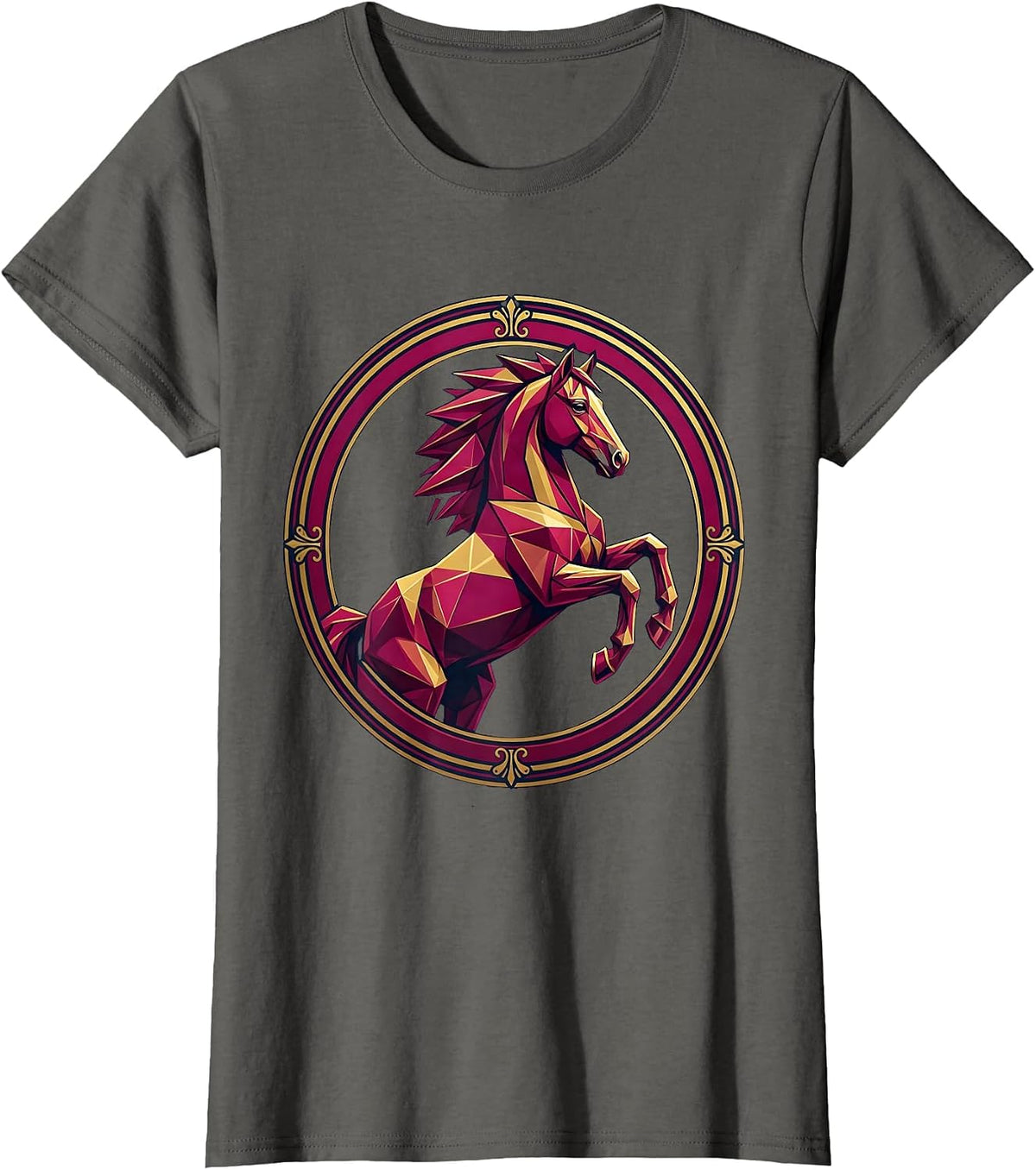 Women's Geometric Low-Poly Horse Bold Colors Design T-Shirt - Asphalt Grey