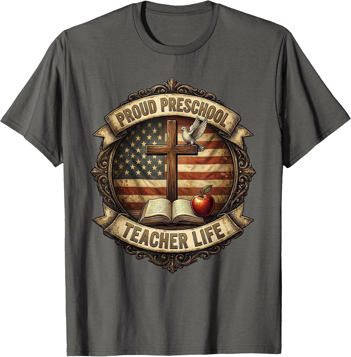 Men's Proud Preschool Teacher Life Educator Design T-Shirt - Asphalt Grey
