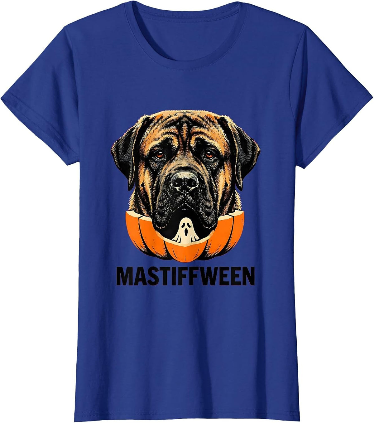 Women's Mastiffween Stencil Graphic Mastiff Dog Halloween Humor T-Shirt - Royal Blue