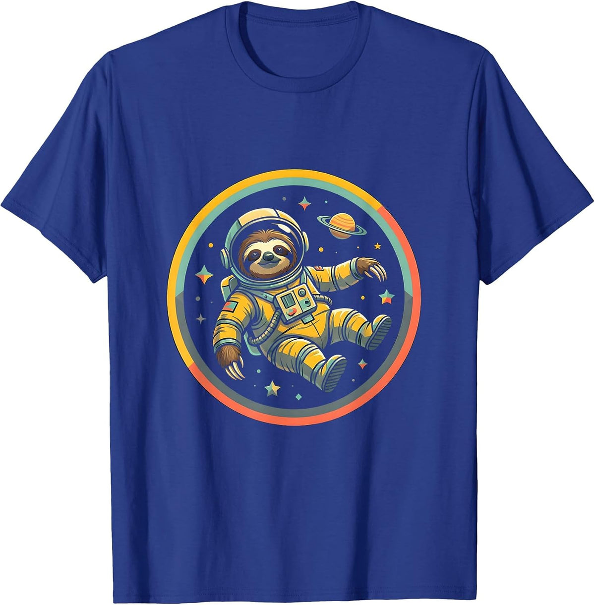 Men's Sloth Astronaut Floating in Zero Gravity T-Shirt - Royal Blue