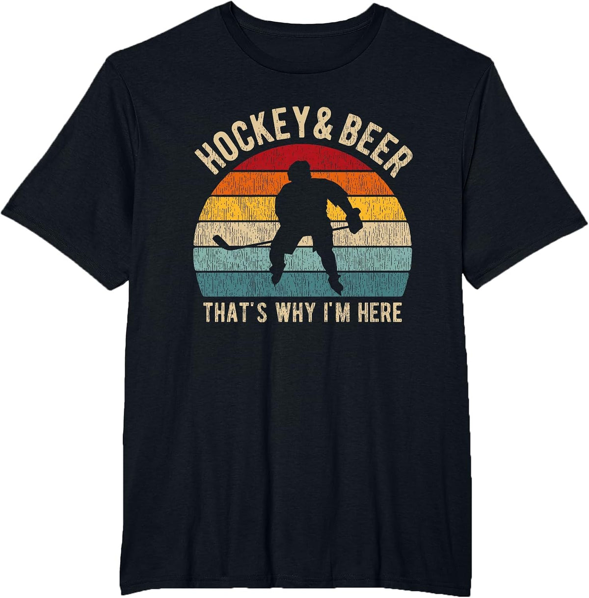 Distressed Hockey and Beer Funny Pun Hockey T-Shirt - Black
