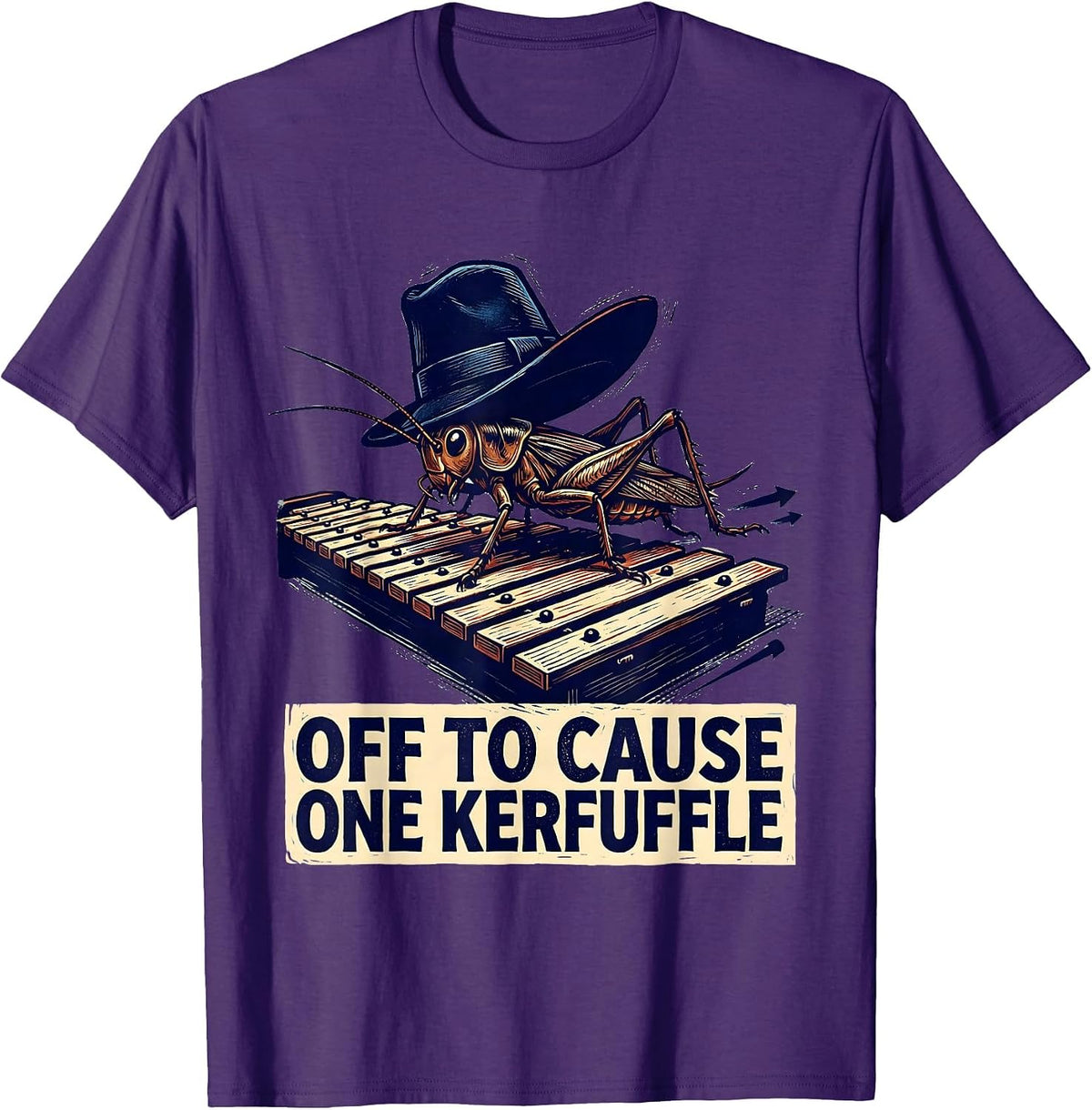 Off To Cause One Kerfuffle Linocut Whimsical Frog Humor T-Shirt - Purple