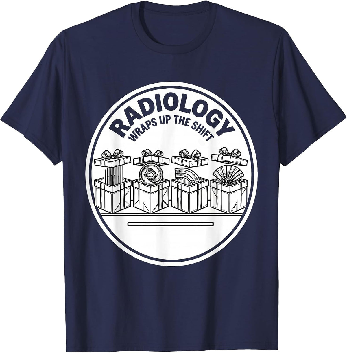 Radiology Wraps Up The Shift Funny Xray Tech Christmas T-Shirt - Navy Blue