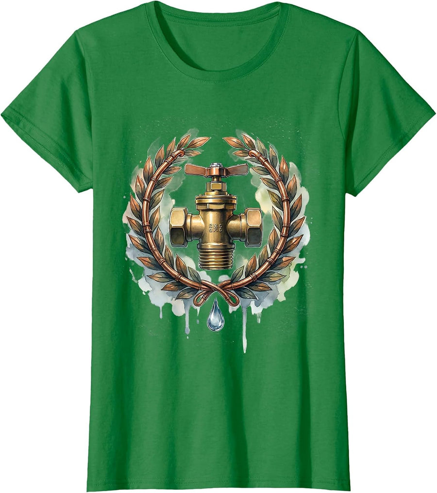 Brass Backflow Preventer Trophy Funny Plumber Gift T-Shirt - Kelly Green