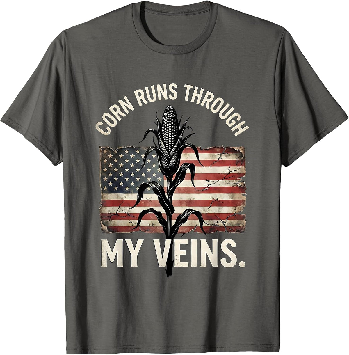 Men's Corn Runs Through My Veins Funny Corn Design T-Shirt - Asphalt Grey