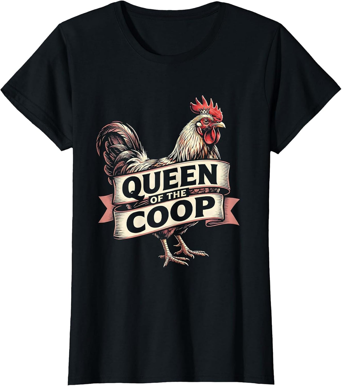 Women's Queen of the Coop Chicken Lover Design T-Shirt - Black