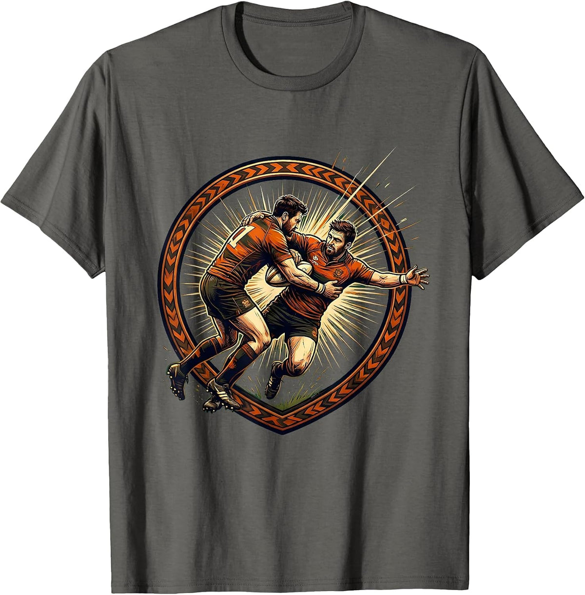 Rugby Full Impact Collision Graphic Tee T-Shirt - Asphalt Grey