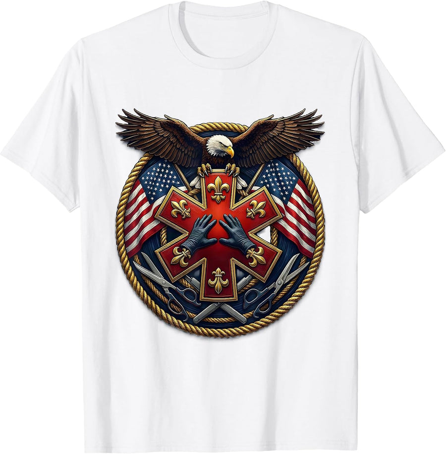 Men's EMT CPR Life-Saving Hands Graphic Design T-Shirt - White