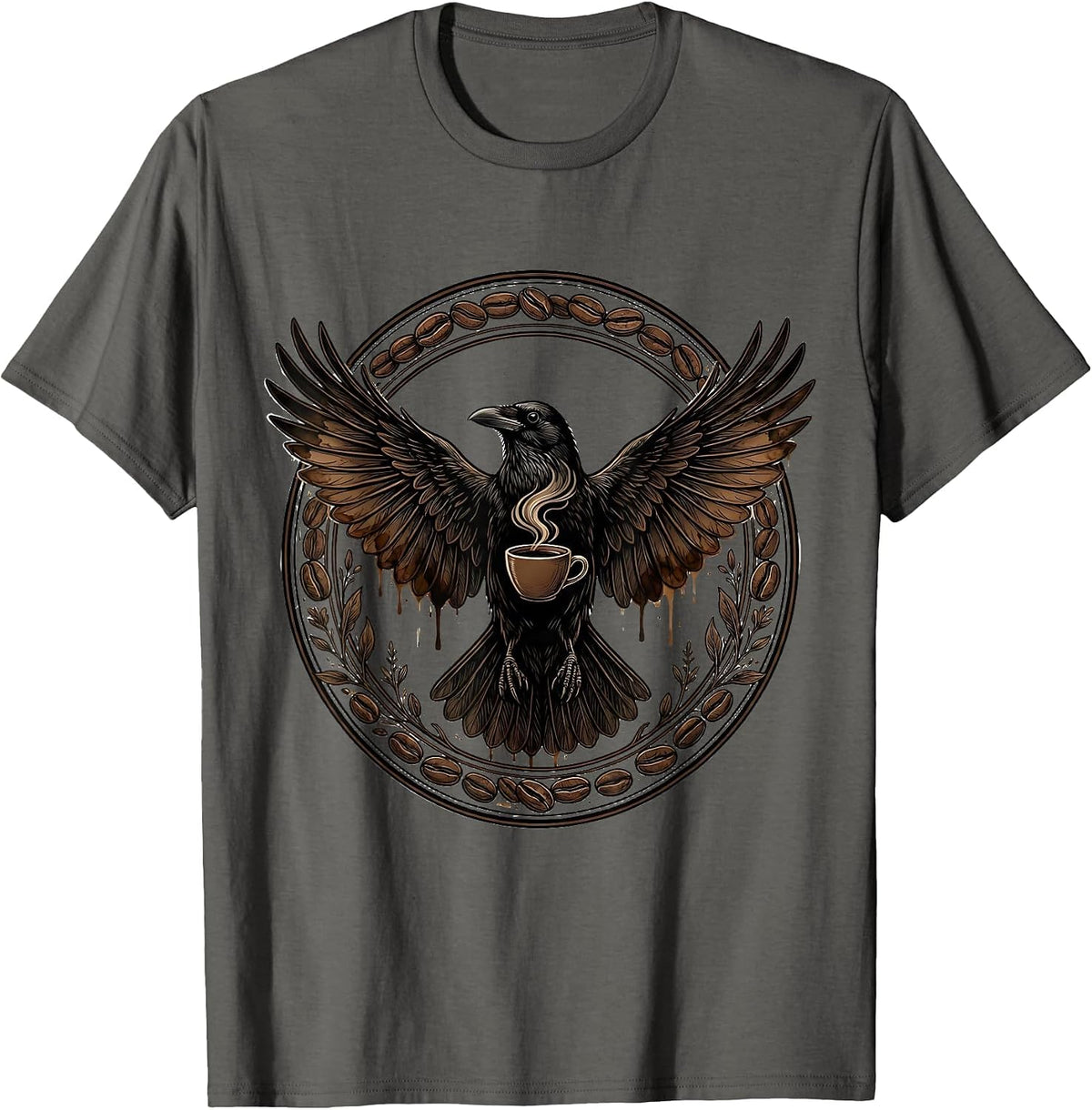 Men's Crow With Coffee-Stained Wings Outstretched T-Shirt - Asphalt Grey