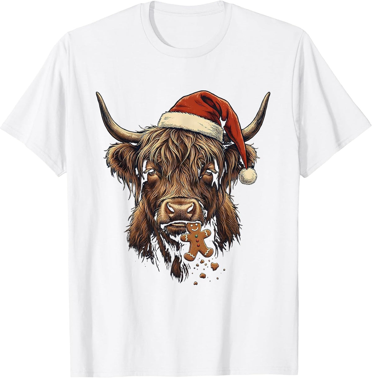 Men's Shaggy Highland Cow Vintage Christmas Farm Humor T-Shirt - White
