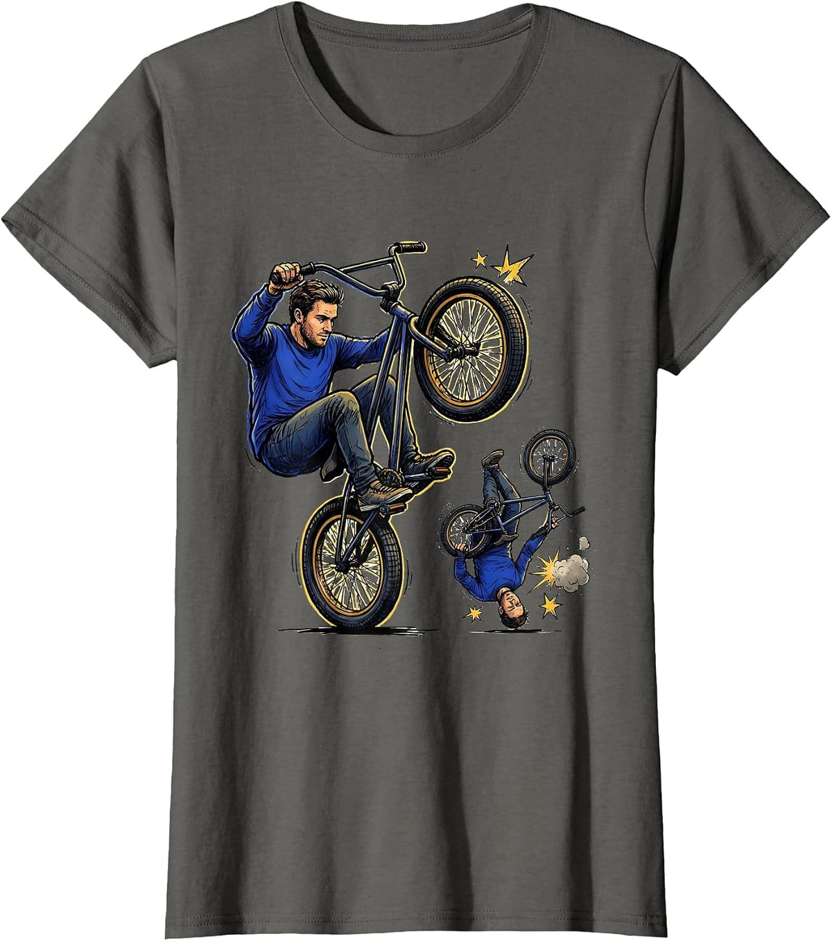 Women's Confident BMX Rider Manual Pose Extreme Sports Fan T-Shirt - Asphalt Grey