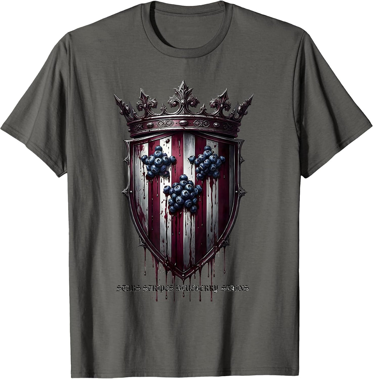 Stars Stripes Blueberry Stains Patriotic Design T-Shirt - Asphalt Grey