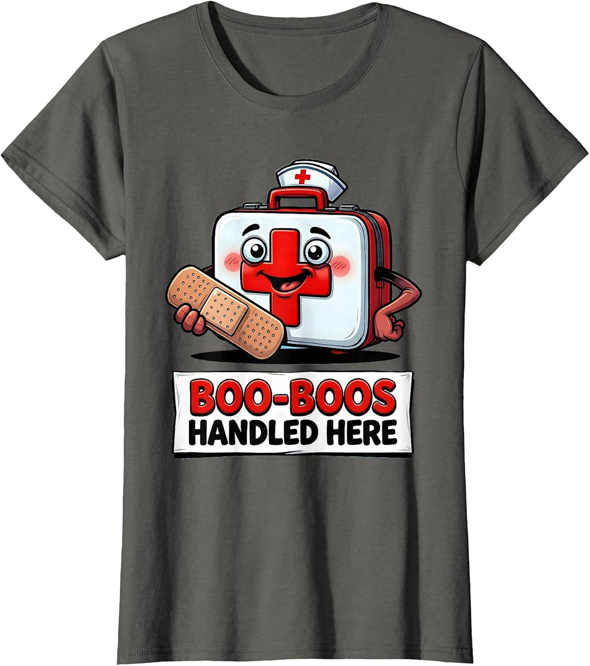 Women's Boo-Boos Handled Here School Nurse Design T-Shirt - Asphalt Grey
