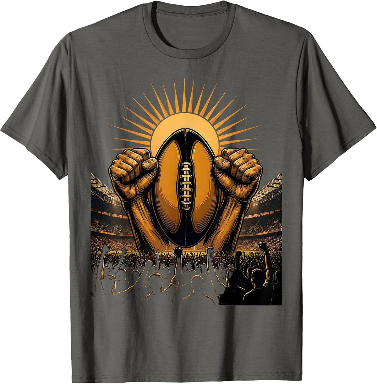 Rugby Crowd Silhouette Dusk Stadium Graphic T-Shirt - Asphalt Grey
