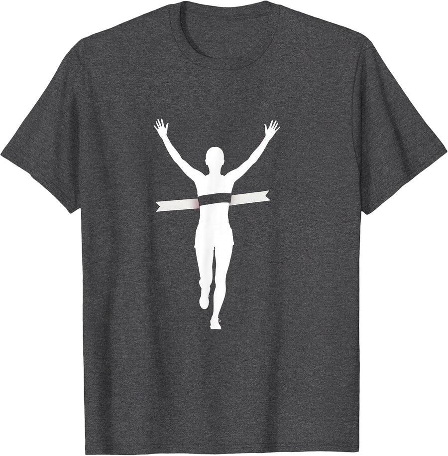 Men's Runner Crossing the Finish Line Graphic Tee T-Shirt - Dark Heather Grey