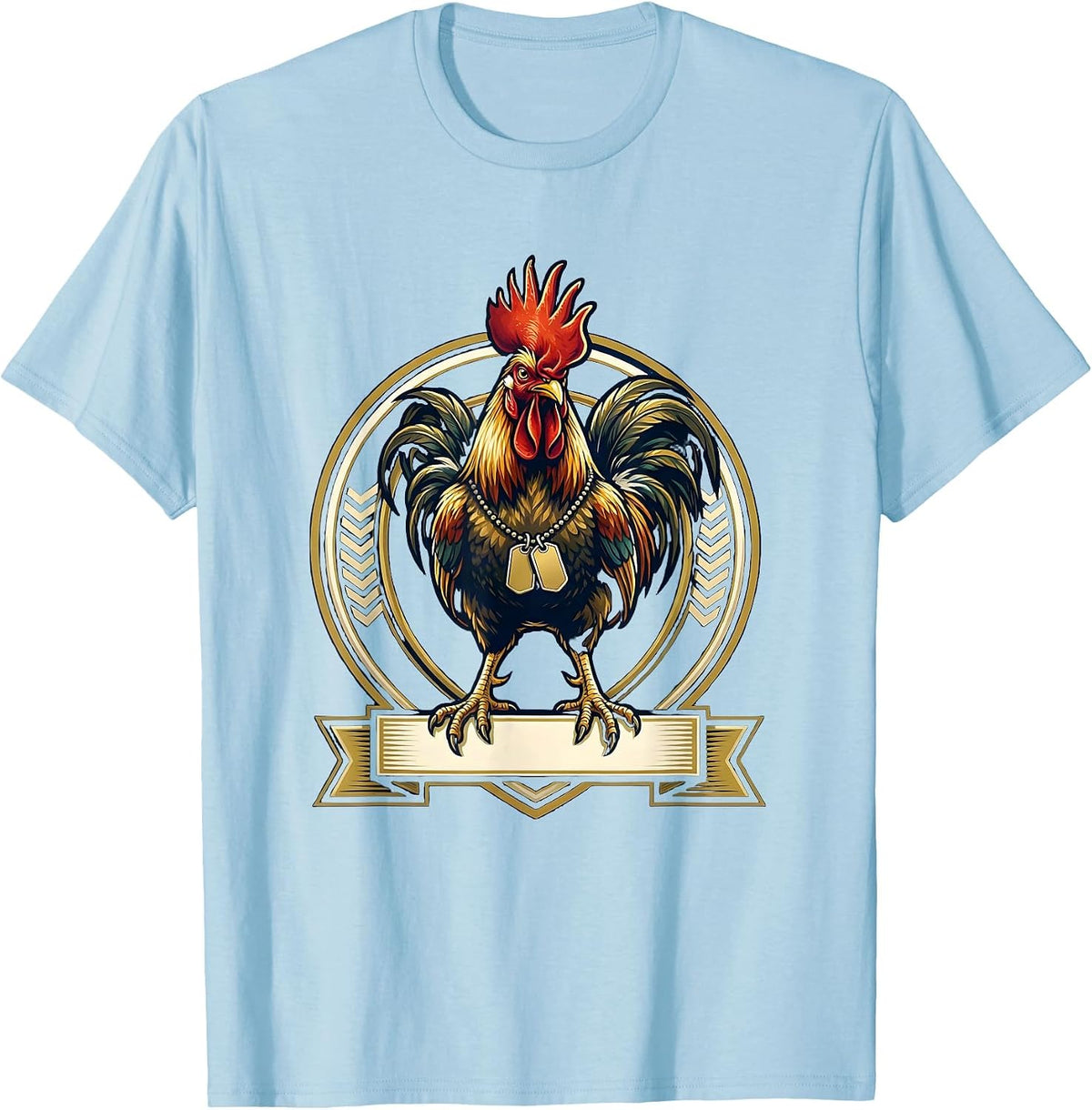 Men's Rooster With Army Dog Tags Graphic Design T-Shirt - Baby Blue