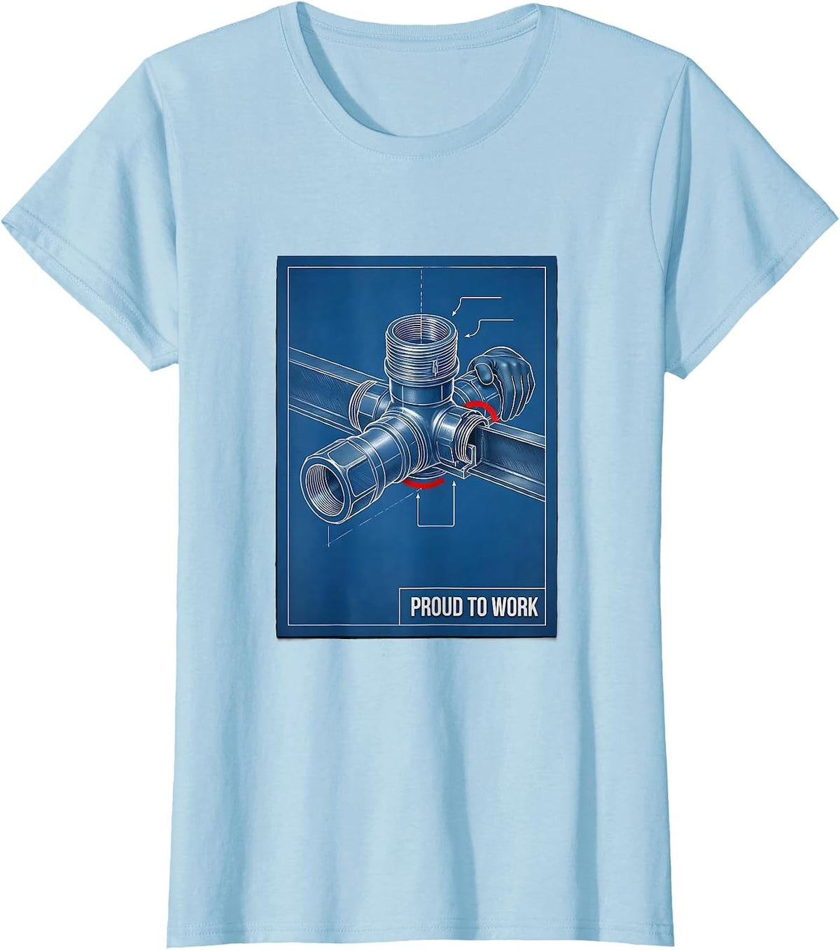 Proud To Work Technical Blueprint Labor Day Union Worker T-Shirt - Baby Blue