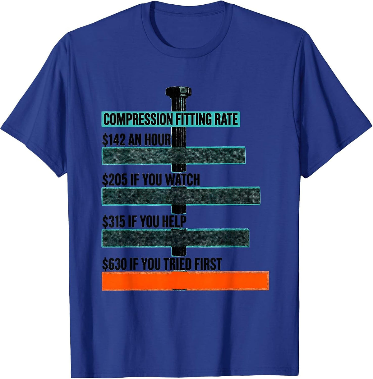 Men's Compression Fitting Rate Funny Plumber Hourly Rate Gift T-Shirt - Royal Blue