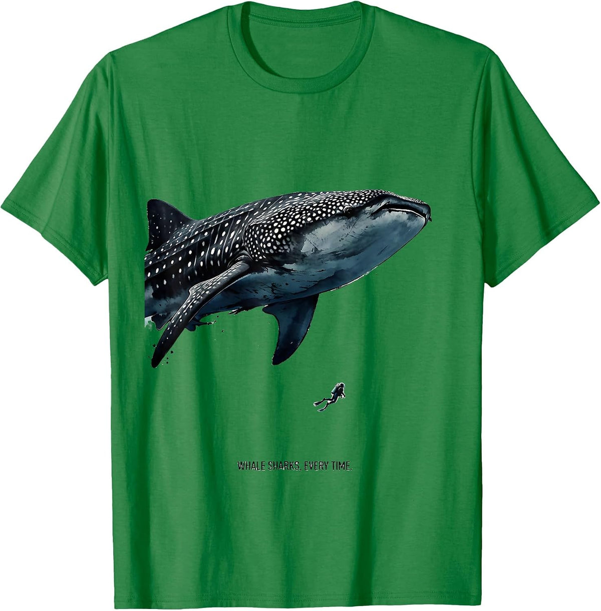 Men's Whale Sharks Every Time Ink Brush Marine Wildlife Ocean T-Shirt - Kelly Green