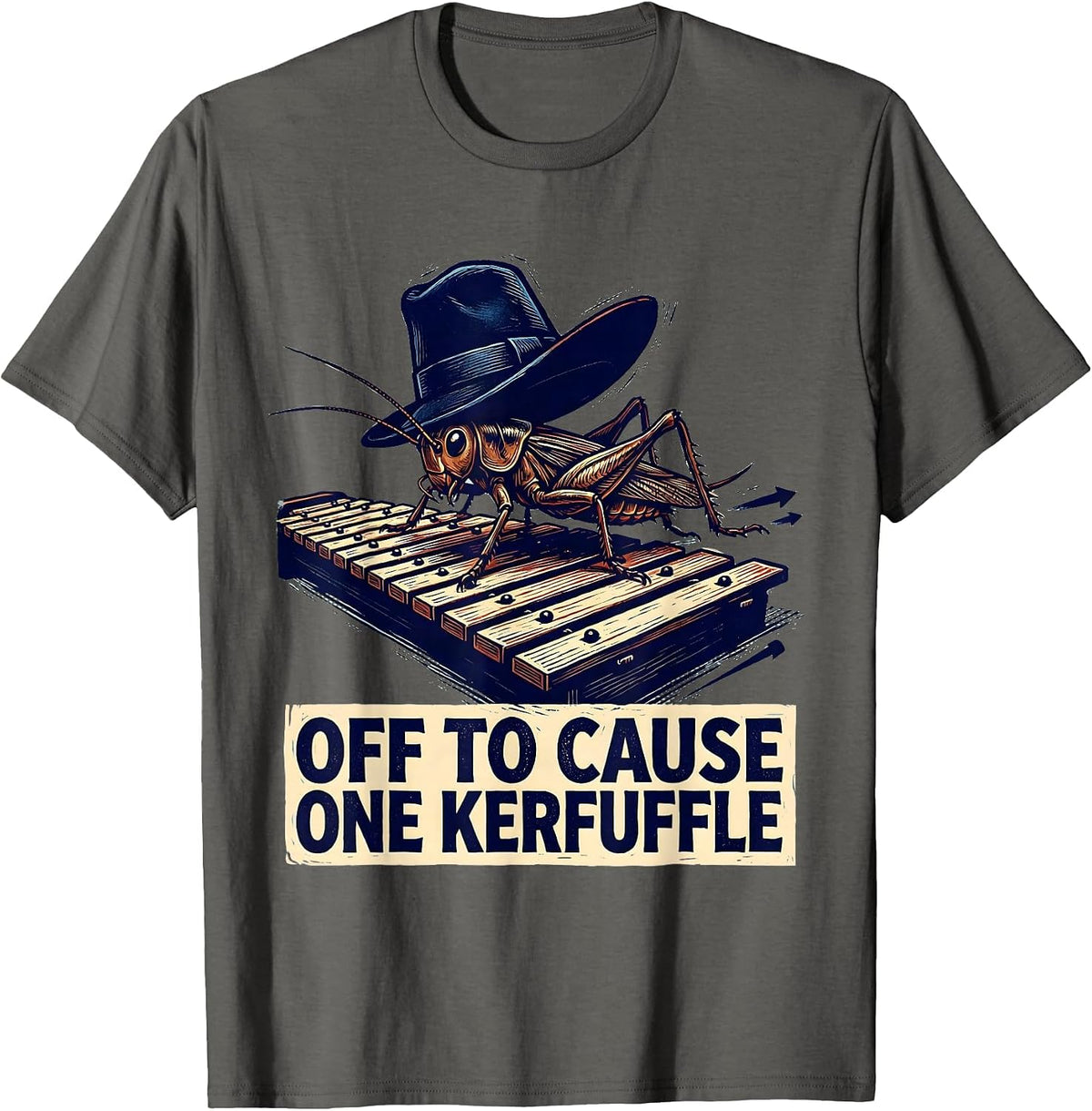 Off To Cause One Kerfuffle Linocut Whimsical Frog Humor T-Shirt - Asphalt Grey