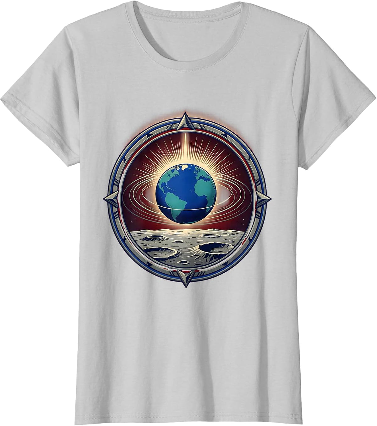 Earthrise Lunar Surface Space Illustration T-Shirt - Silver Grey