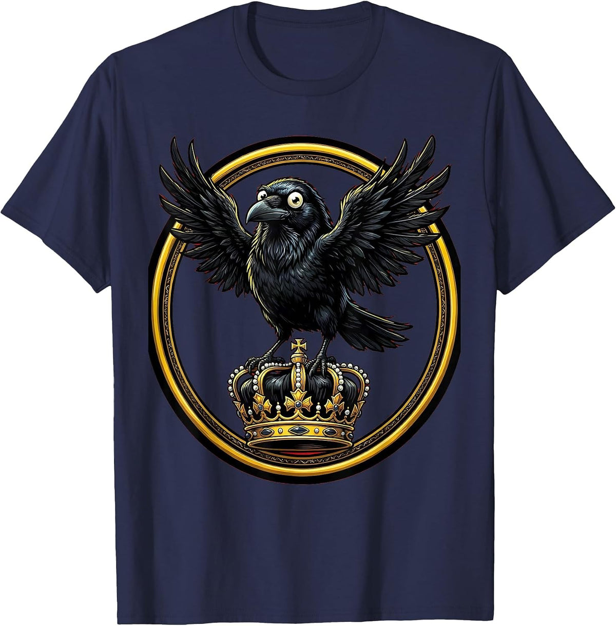 Men's Crow Perched on a Crown Illustration T-Shirt - Navy Blue