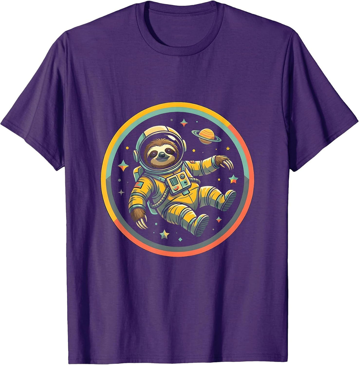 Men's Sloth Astronaut Floating in Zero Gravity T-Shirt - Purple