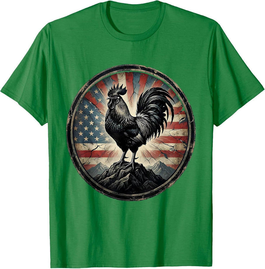 Men's Rooster on Mountain Peak Graphic Design T-Shirt - Kelly Green